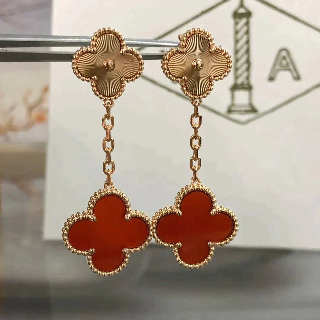 [Psychic Jewelrys]CLOVER 2 MOTIF  LASER CARNELIAN EARRINGS