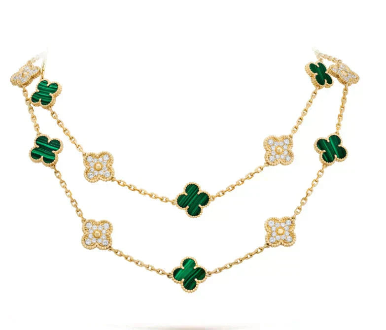 [Psychic Jewelrys]CLOVER 20 MOTIFS MALACHITE DIAMOND NECKLACE