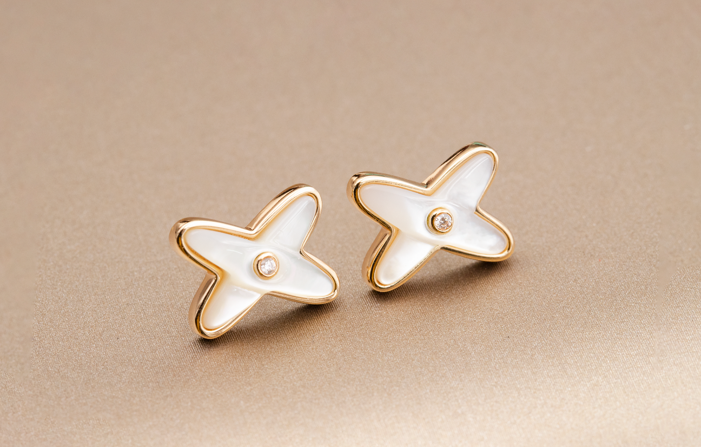 [Psychic Jewelrys]JEUX DE WHITE MOP PINK GOLD DIAMOND EARRINGS