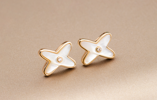 [Psychic Jewelrys]JEUX DE WHITE MOP ROSE GOLD DIAMOND EARRINGS