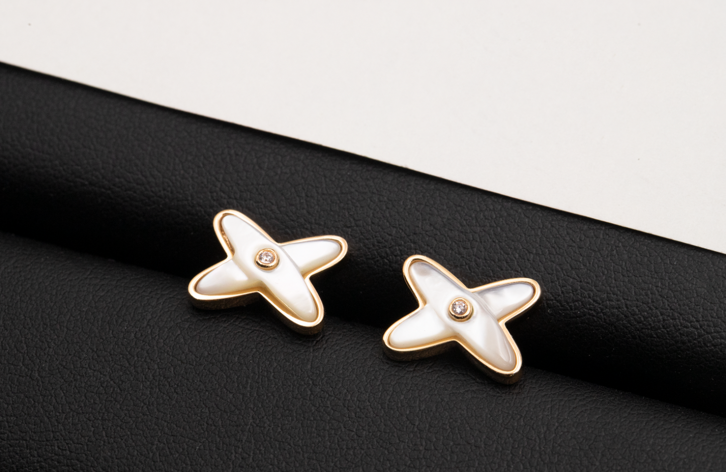 [Psychic Jewelrys]JEUX DE WHITE MOP ROSE GOLD DIAMOND EARRINGS