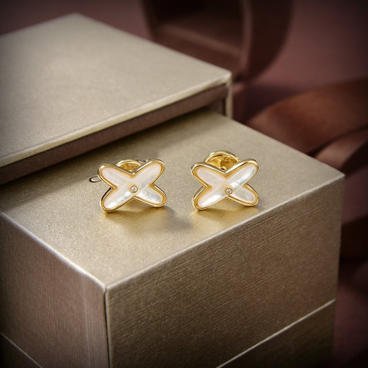 [Psychic Jewelrys]JEUX DE WHITE MOP GOLD DIAMOND EARRINGS