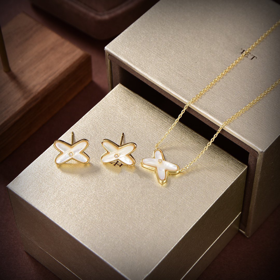 [Psychic Jewelrys]JEUX DE WHITE MOP GOLD DIAMOND EARRINGS
