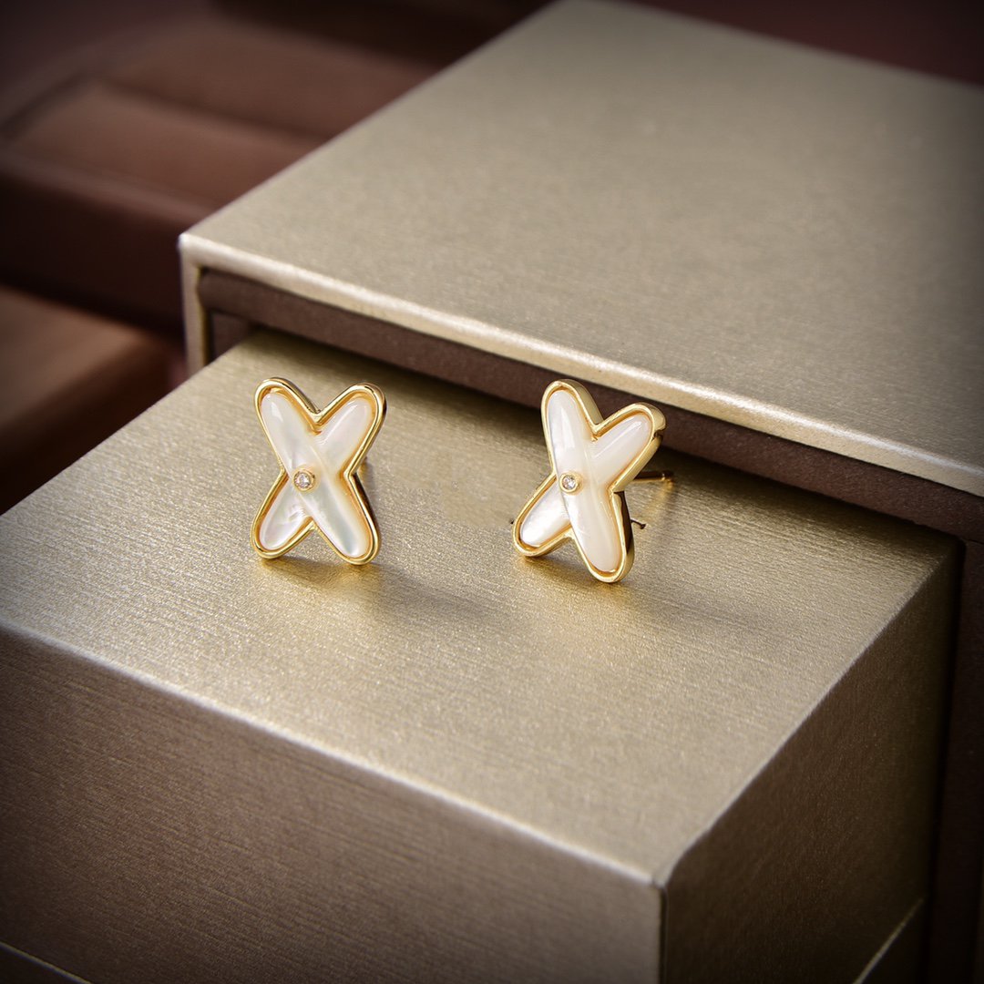 [Psychic Jewelrys]JEUX DE WHITE MOP GOLD DIAMOND EARRINGS
