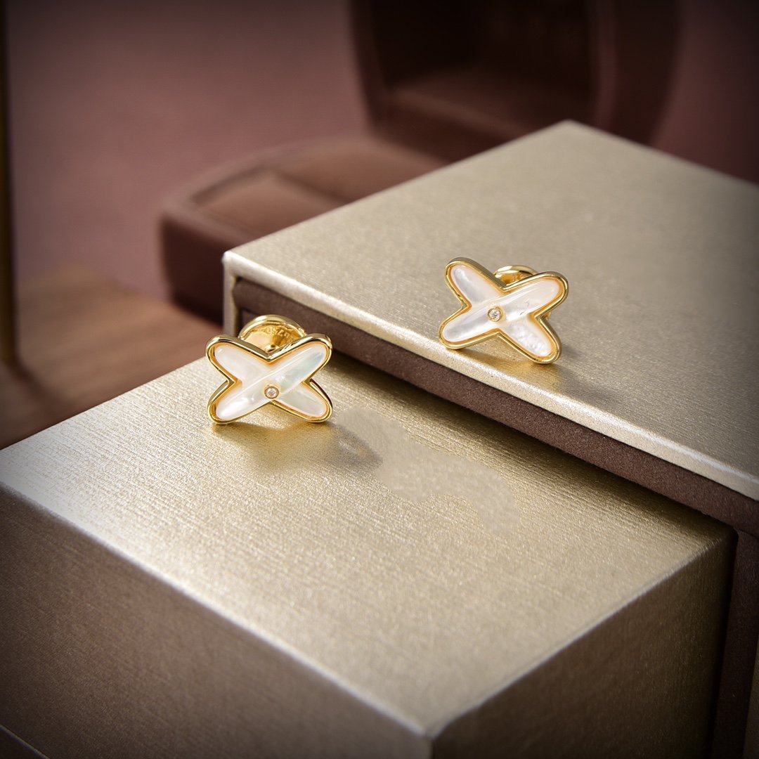 [Psychic Jewelrys]JEUX DE WHITE MOP GOLD DIAMOND EARRINGS