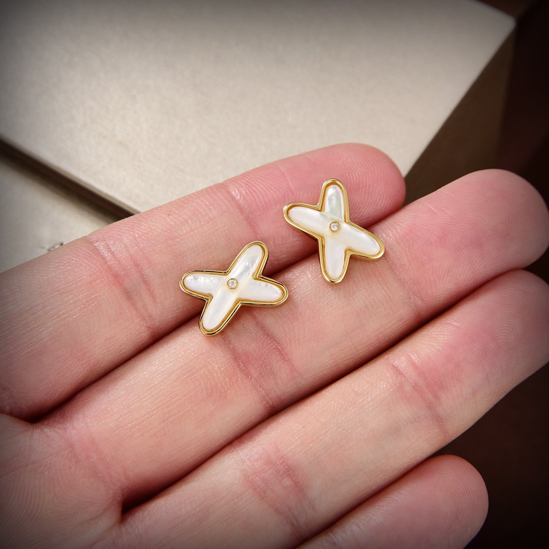 [Psychic Jewelrys]JEUX DE WHITE MOP GOLD DIAMOND EARRINGS