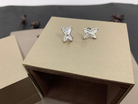 [Psychic Jewelrys]JEUX DE WHITE MOP SILVER DIAMOND EARRINGS