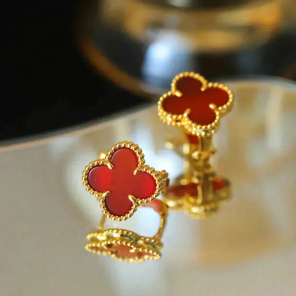 [Psychic Jewelrys]CLOVER MEDIUM 1 MOTIFS CARNELIAN  EARRINGS
