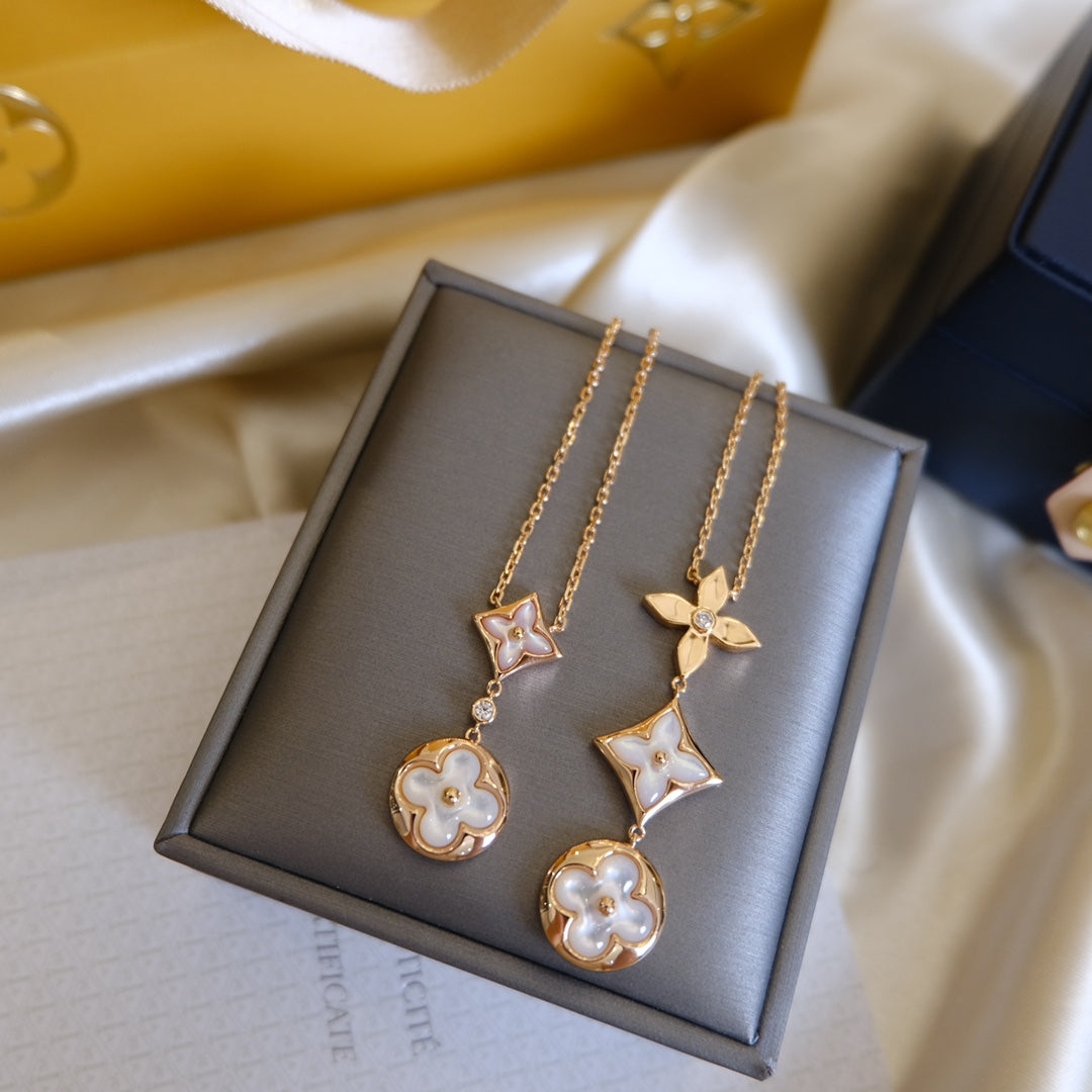 [Psychic Jewelrys]COLOR BLOSSOM LARIAT NECKLACE PINK GOLD WHITE MOTHER PEARL AND DIAMOND