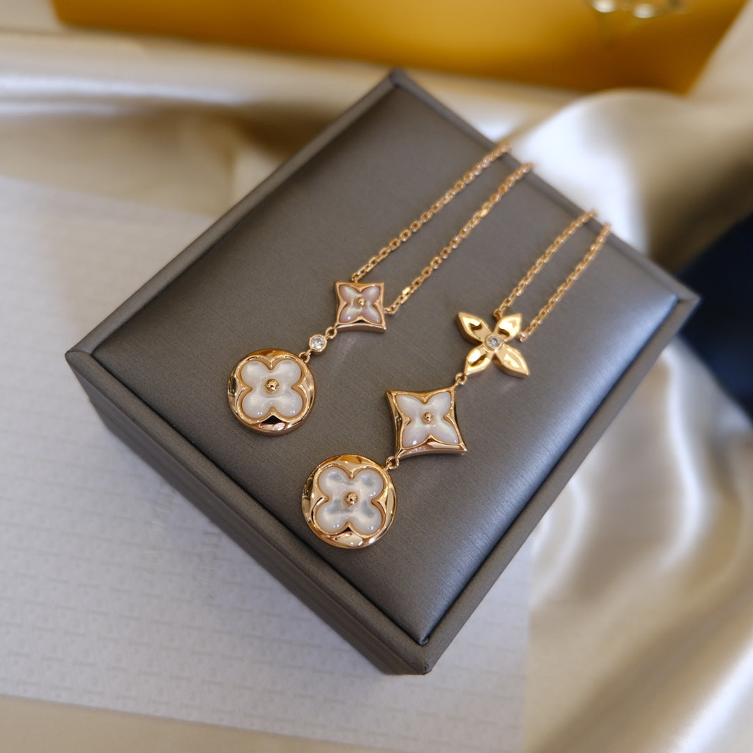 [Psychic Jewelrys]COLOR BLOSSOM LARIAT NECKLACE PINK GOLD WHITE MOTHER PEARL AND DIAMOND