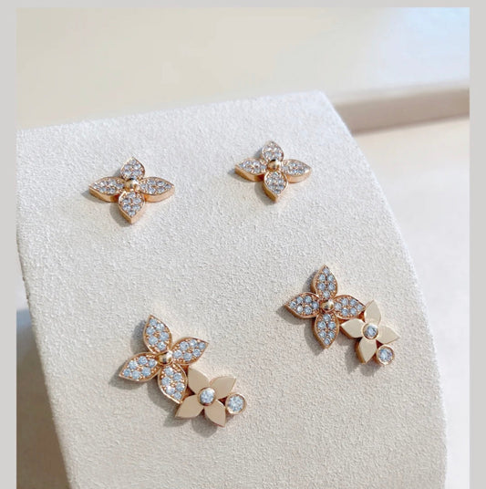 [Psychic Jewelrys]STAR BLOSSOM STUD EARRINGS PINK GOLD DIAMONDS