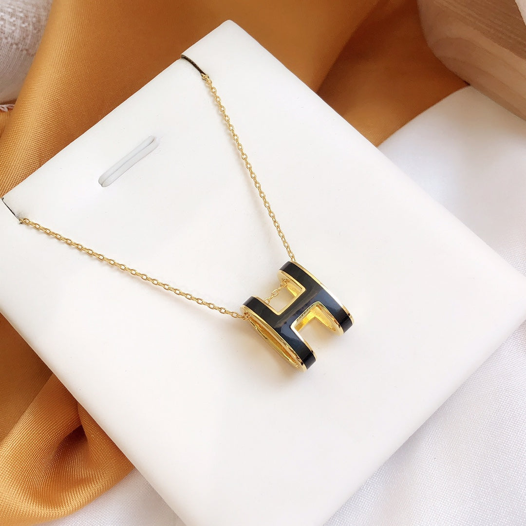 [Psychic Jewelrys]HM CLIC BLACK ENAMEL GOLD NECKLACE