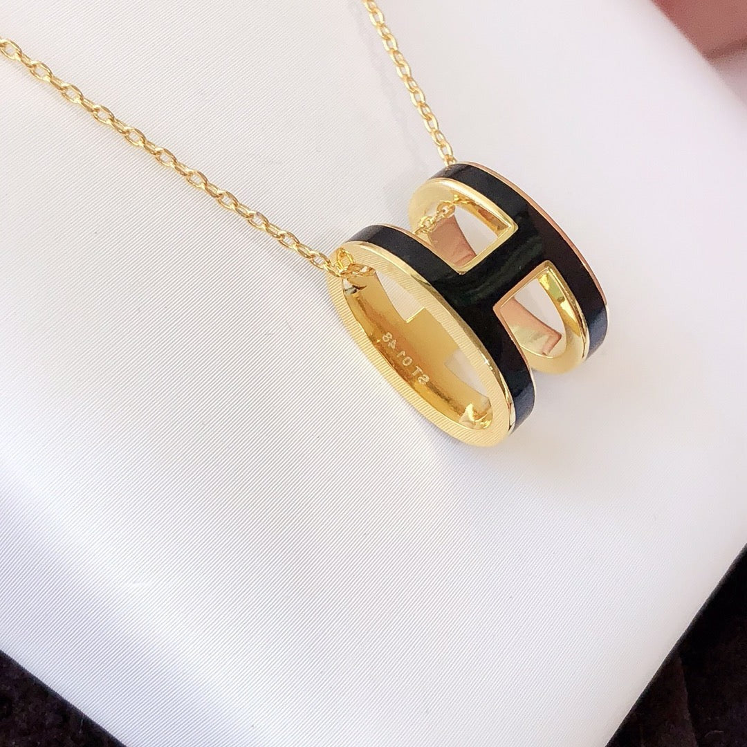 [Psychic Jewelrys]HM CLIC BLACK ENAMEL GOLD NECKLACE