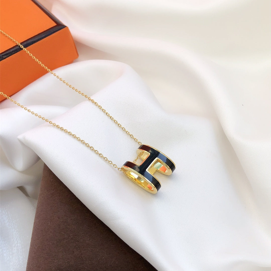 [Psychic Jewelrys]HM CLIC BLACK ENAMEL GOLD NECKLACE