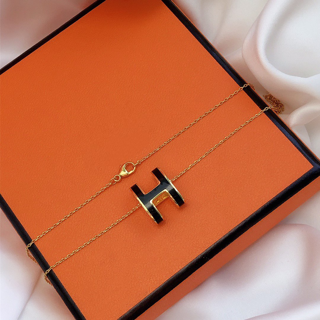 [Psychic Jewelrys]HM CLIC BLACK ENAMEL GOLD NECKLACE