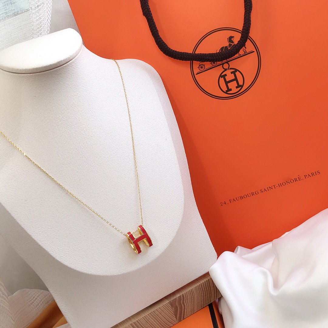 [Psychic Jewelrys]HM CLIC RED ENAMEL GOLD NECKLACE
