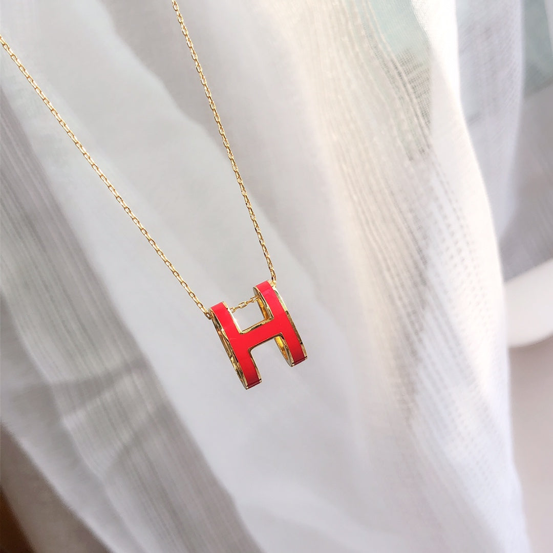 [Psychic Jewelrys]HM CLIC RED ENAMEL GOLD NECKLACE