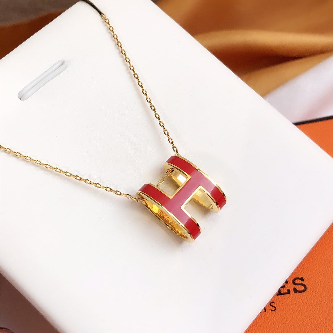 [Psychic Jewelrys]HM CLIC RED ENAMEL GOLD NECKLACE