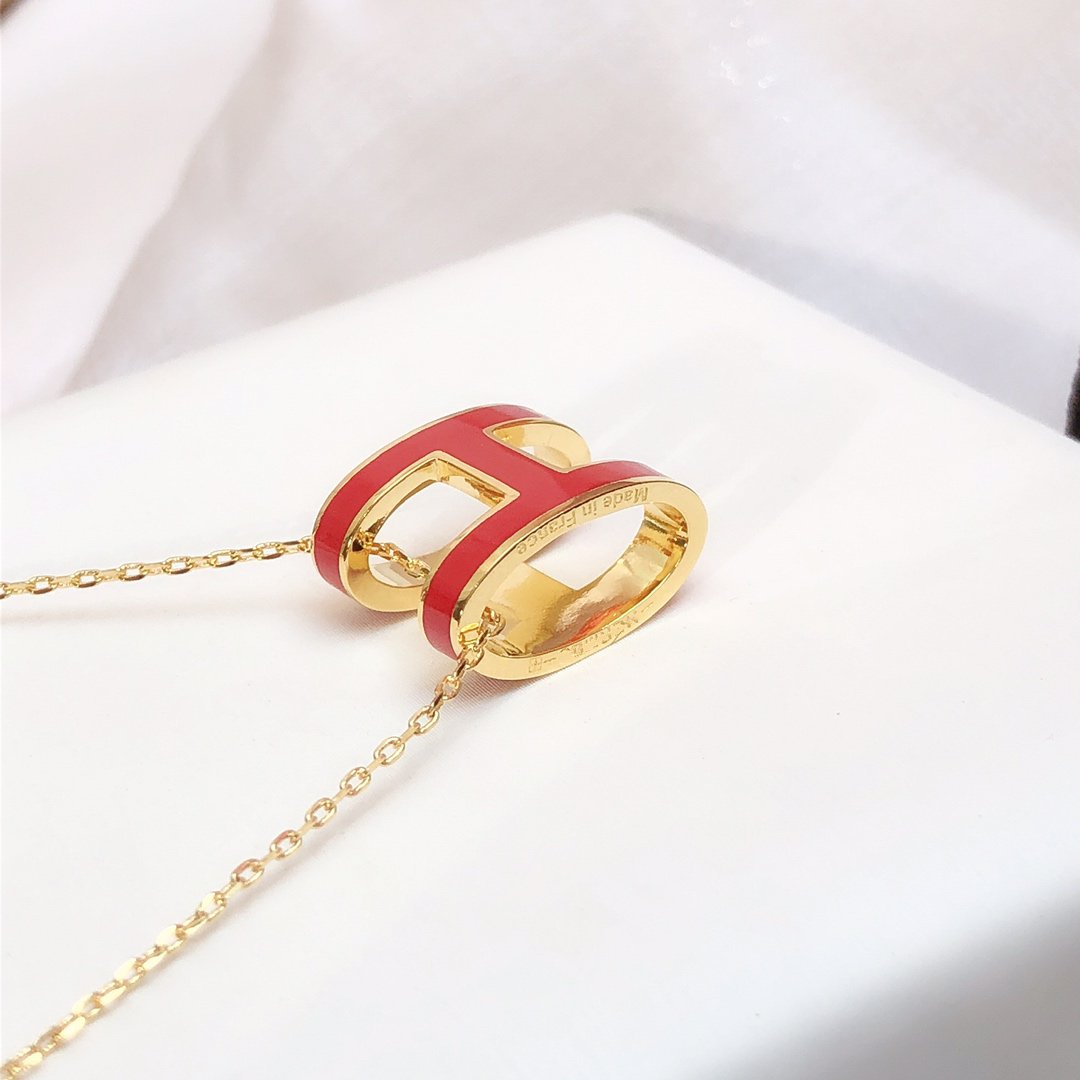 [Psychic Jewelrys]HM CLIC RED ENAMEL GOLD NECKLACE