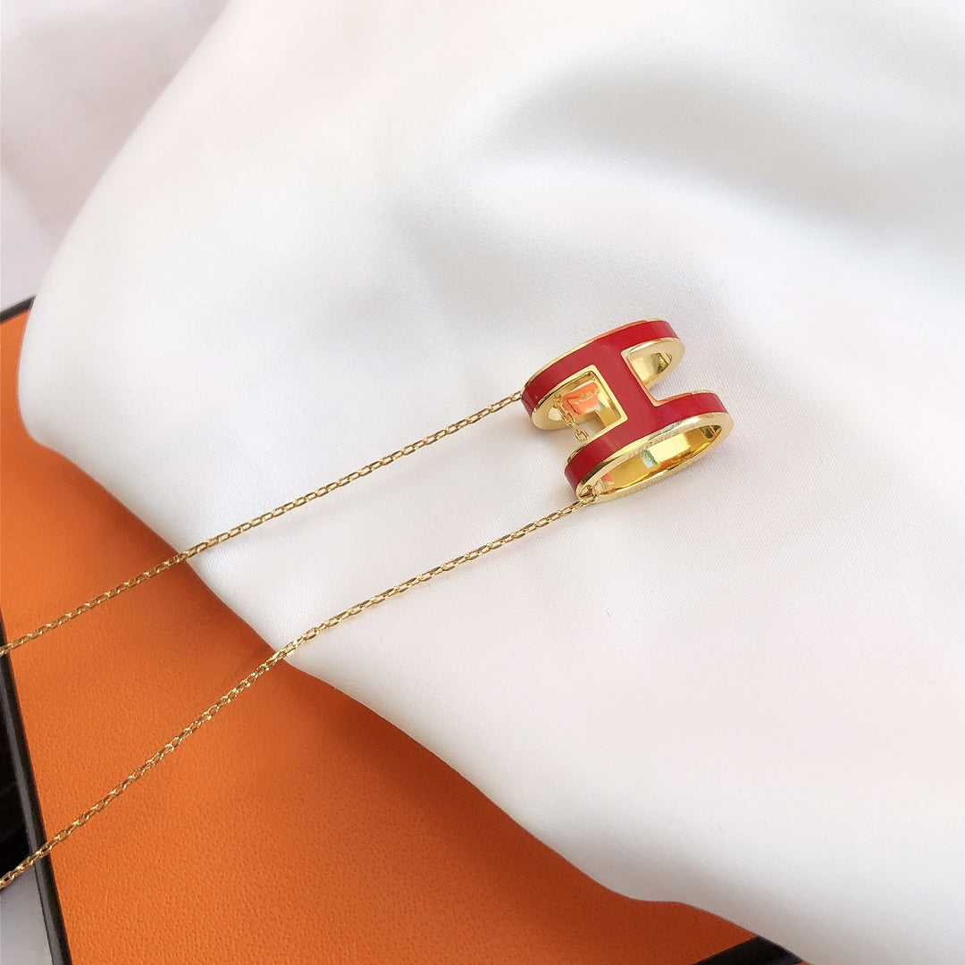 [Psychic Jewelrys]HM CLIC RED ENAMEL GOLD NECKLACE