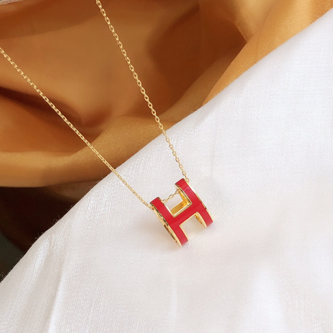 [Psychic Jewelrys]HM CLIC RED ENAMEL GOLD NECKLACE