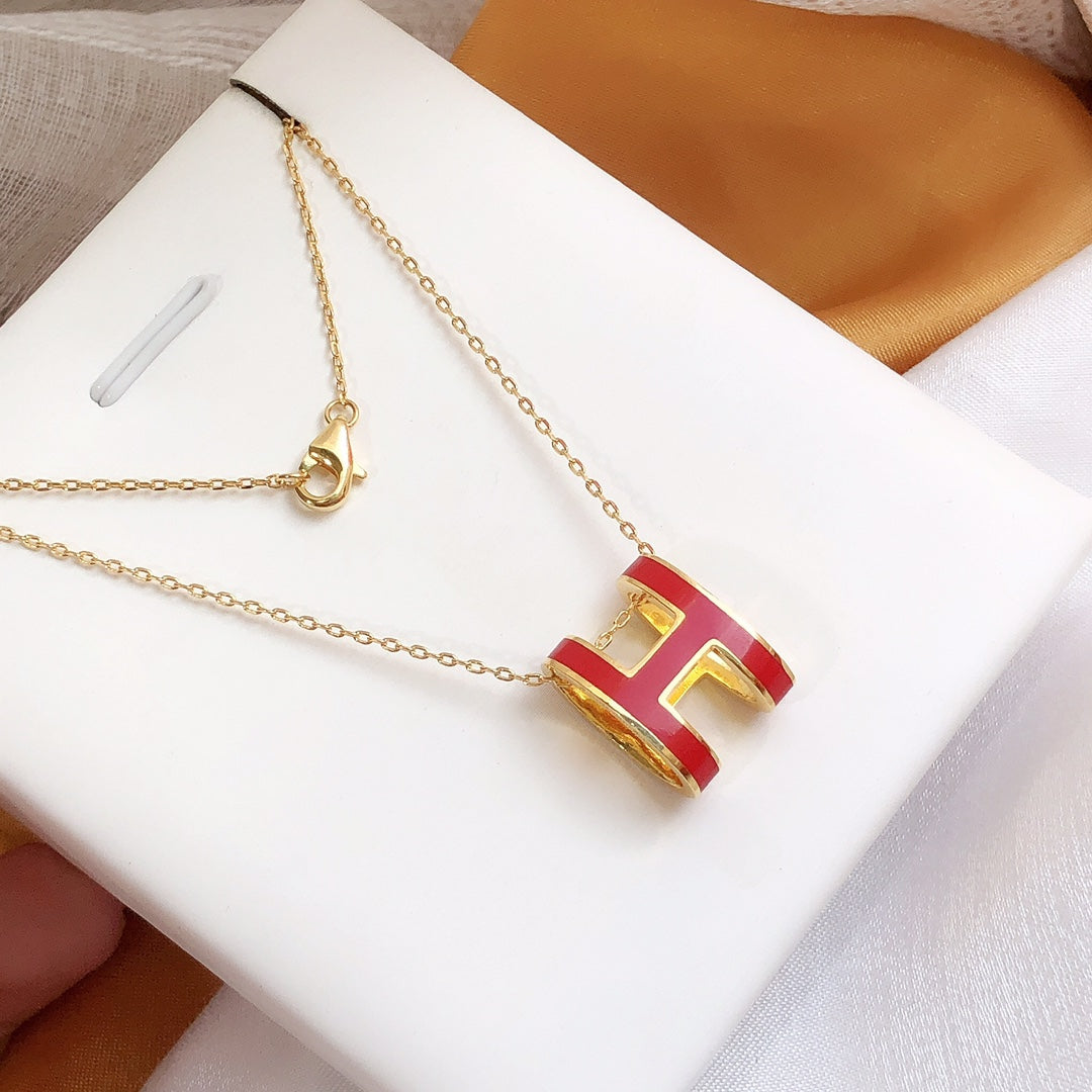 [Psychic Jewelrys]HM CLIC RED ENAMEL GOLD NECKLACE