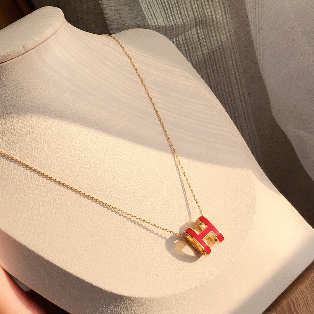 [Psychic Jewelrys]HM CLIC RED ENAMEL GOLD NECKLACE