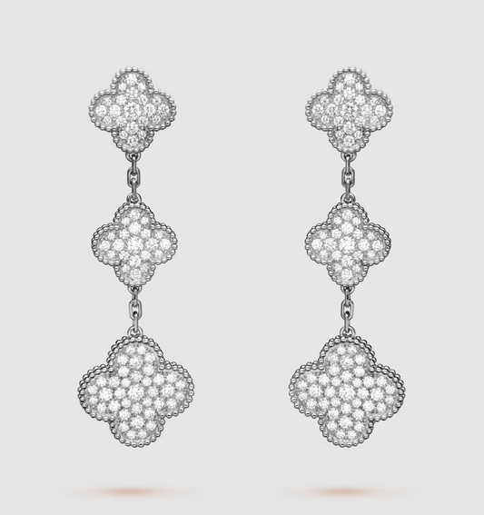 [Psychic Jewelrys]CLOVER 3 MOTIF DIAMOND SILVER DROP EARRINGS
