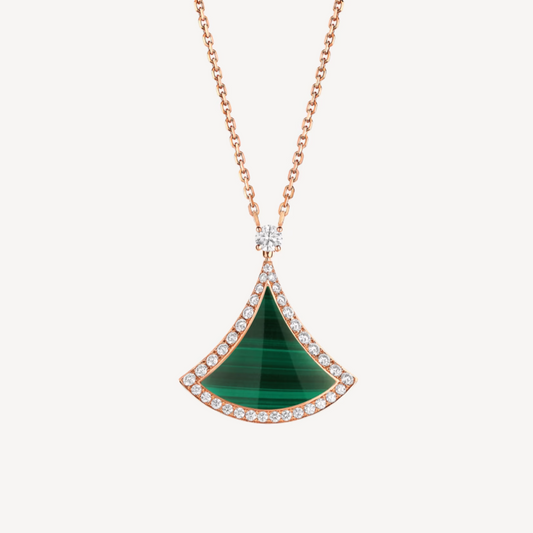 [Psychic Jewelrys]DREAM MALACHITE DIAMOND PAVED PINK GOLD NECKLACE