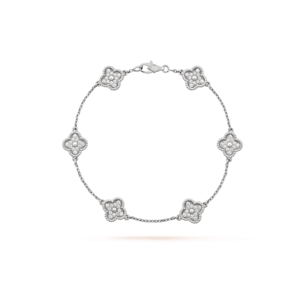 [Psychic Jewelrys]CLOVER 6 MOTIF SILVER DIAMOND BRACELET