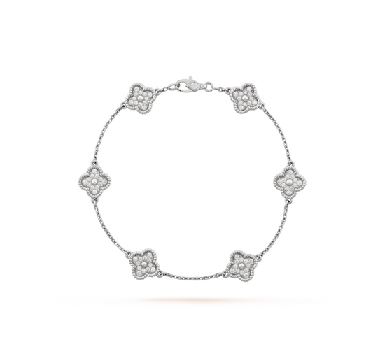 [Psychic Jewelrys]CLOVER 6 MOTIF SILVER DIAMOND BRACELET