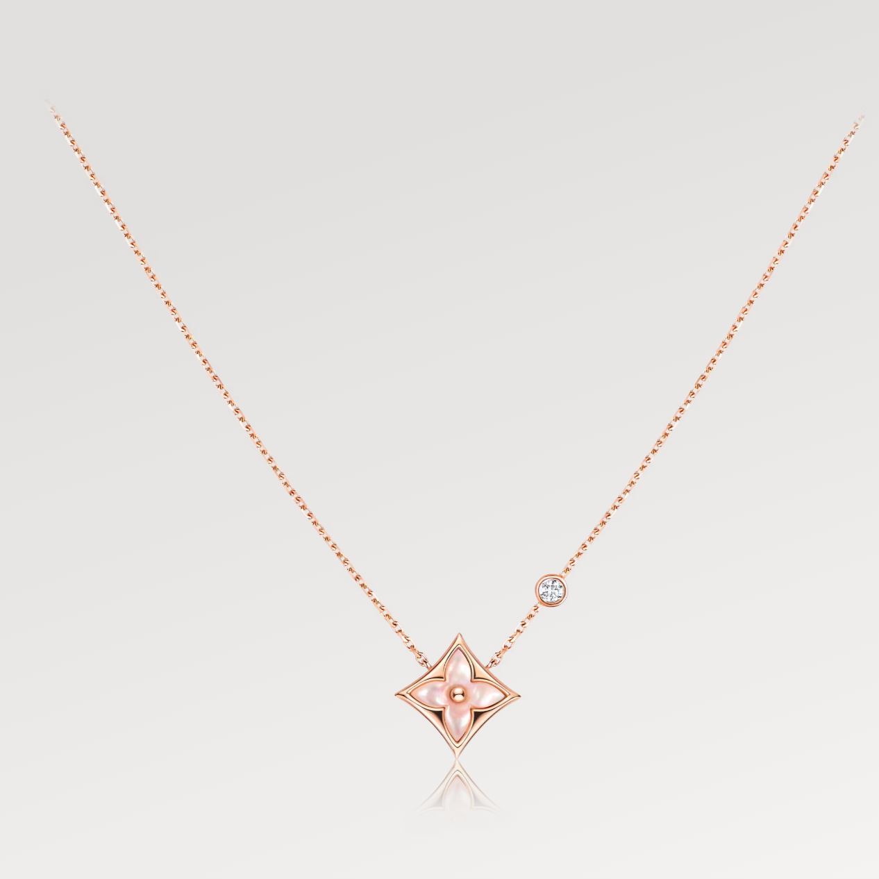 [Psychic Jewelrys]STAR PINK MOP 1 DIAMOND PINK GOLD NECKLACE