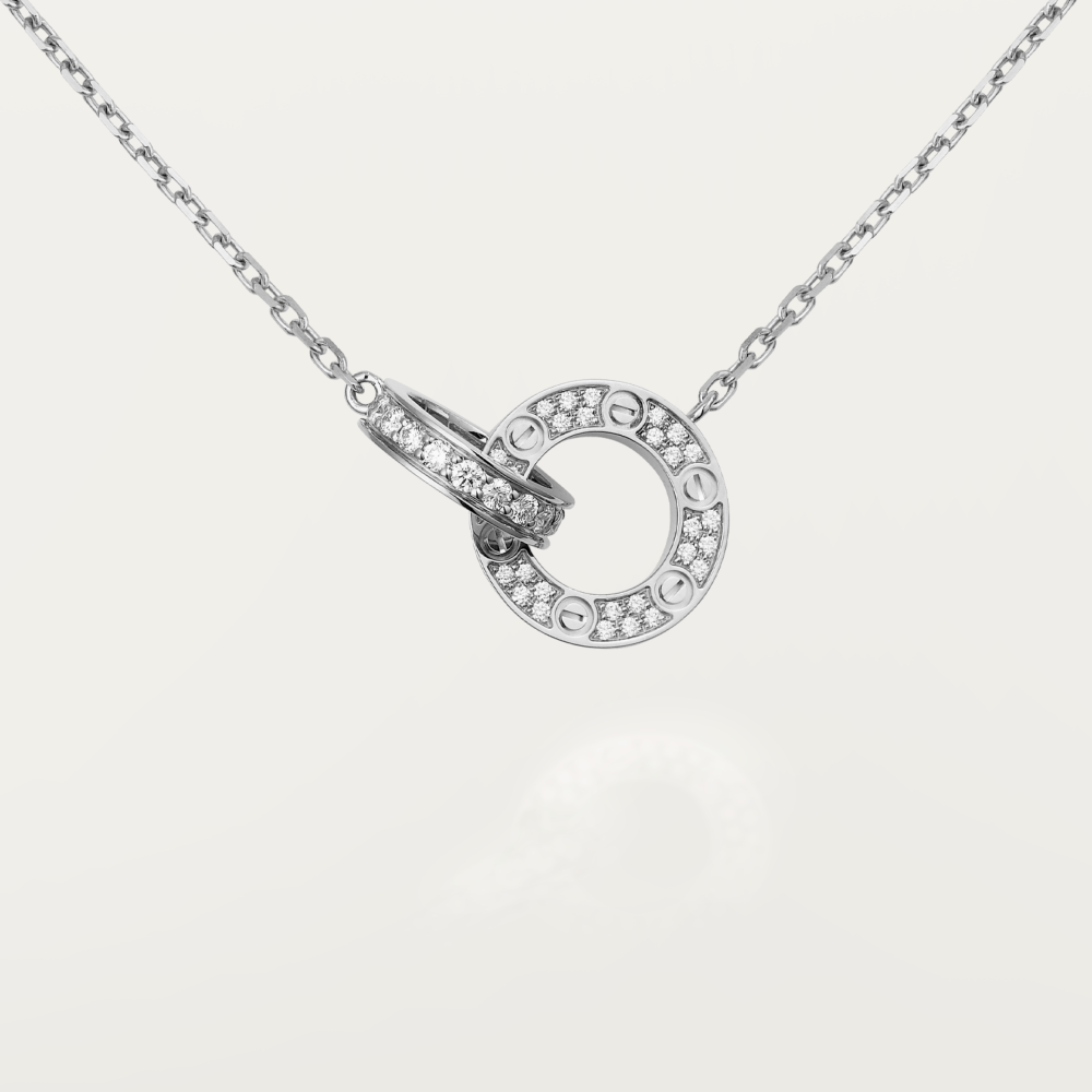 [Psychic Jewelrys]LOVE 7.6MM NECKLACE ROSE GOLD AND SILVER  FULL DIAMOND