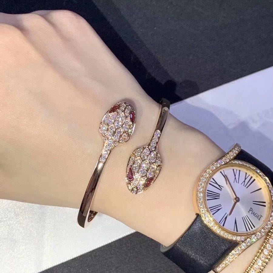 [Psychic Jewelrys]SERPENTI BRACELET PINK GOLD DIAMOND DOUBLE SNAKE