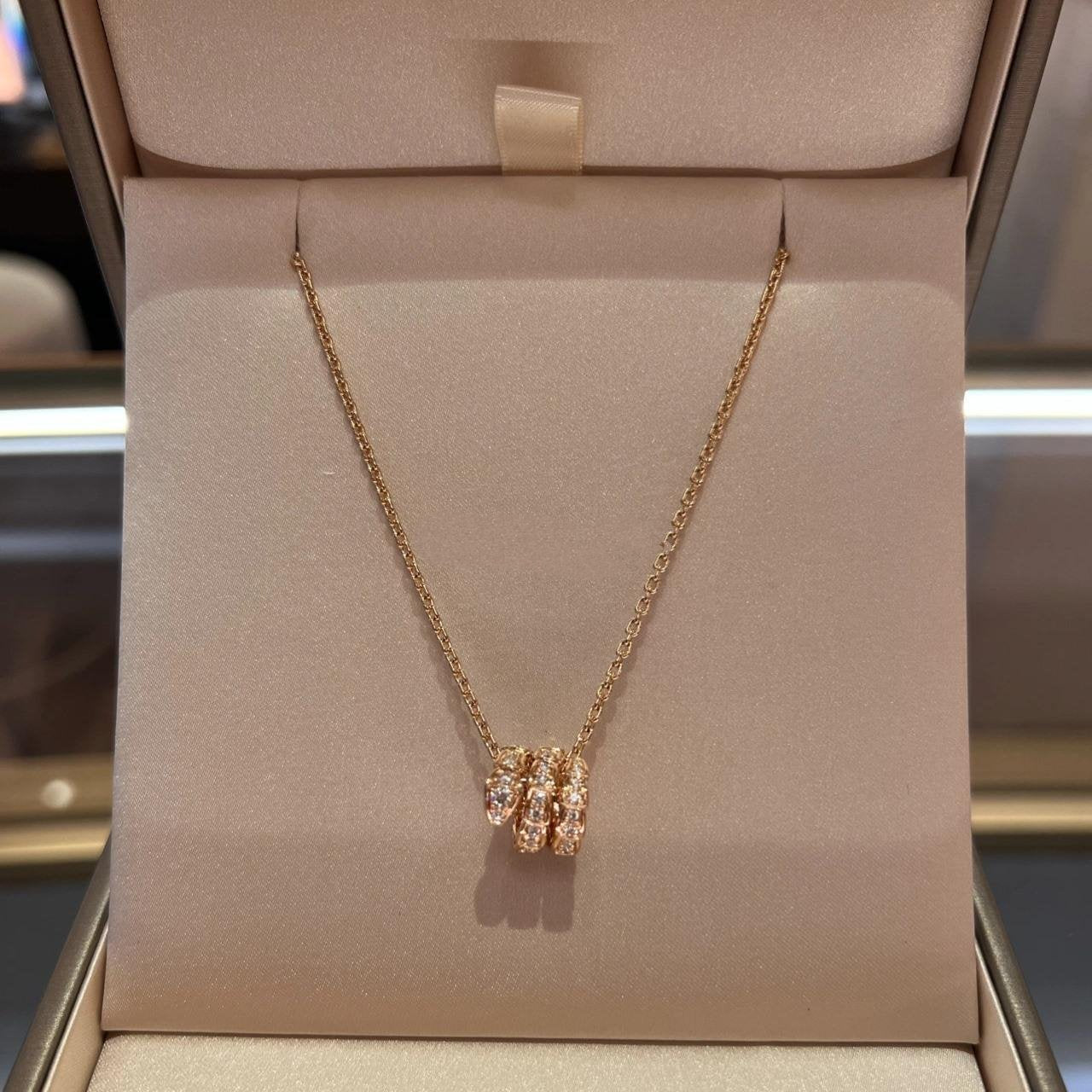 [Psychic Jewelrys]SERPENTI PINK GOLD NECKLACE DOUBLE RING DIAMOND