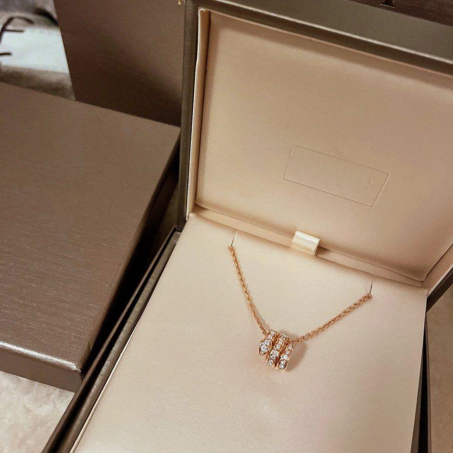 [Psychic Jewelrys]SERPENTI PINK GOLD NECKLACE DOUBLE RING DIAMOND