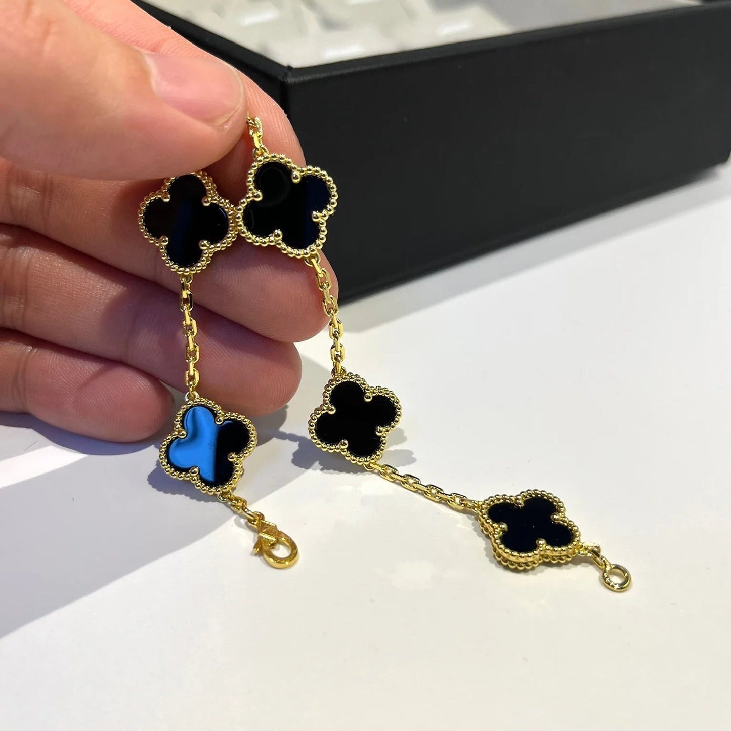 [Psychic Jewelrys]CLOVER  5 MOTIFS BLACK ONYX BRACELET