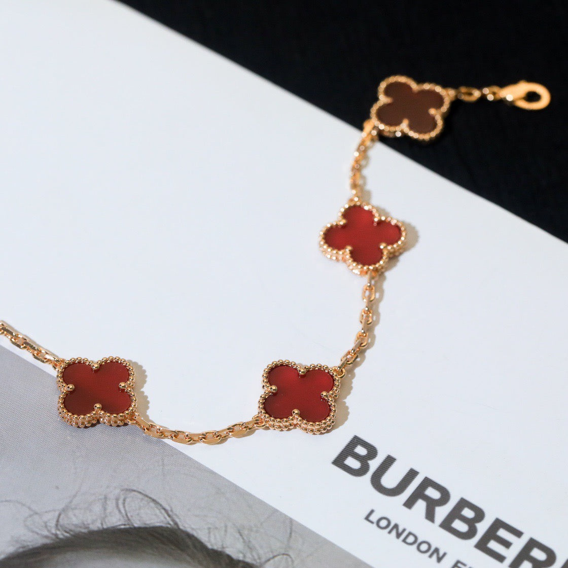 [Psychic Jewelrys]CLOVER 5 MOTIFS RED AGATE  BRACELET