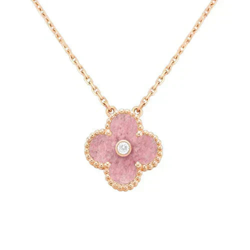 [Psychic Jewelrys]CLOVER 15MM DIAMOND RHODONITE NECKLACE