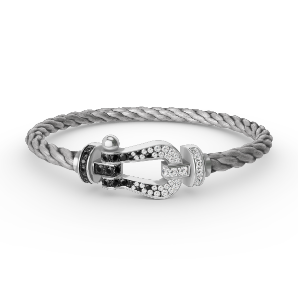 [Psychic Jewelrys]FORCE LARGE HORSESHOE BLACK WHITE DIAMOND BRACELET SILVER