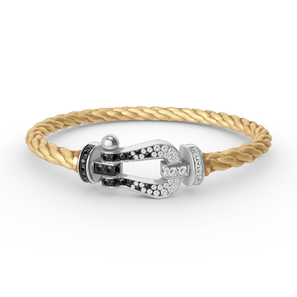 [Psychic Jewelrys]FORCE LARGE HORSESHOE BLACK WHITE DIAMOND BRACELET SILVER