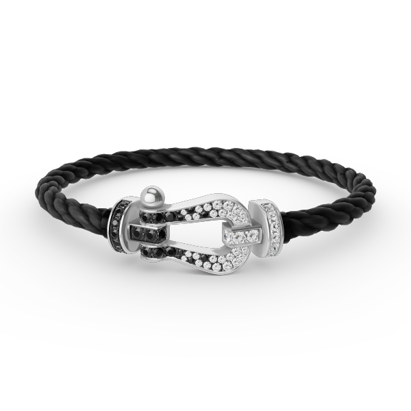 [Psychic Jewelrys]FORCE LARGE HORSESHOE BLACK WHITE DIAMOND BRACELET SILVER