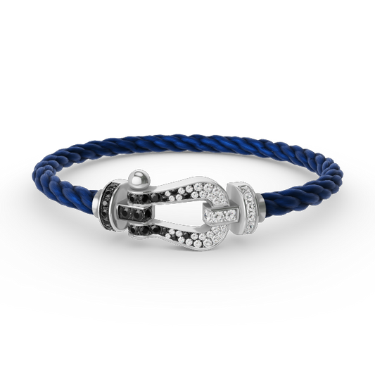 [Psychic Jewelrys]FORCE LARGE HORSESHOE BLACK WHITE DIAMOND BRACELET SILVER