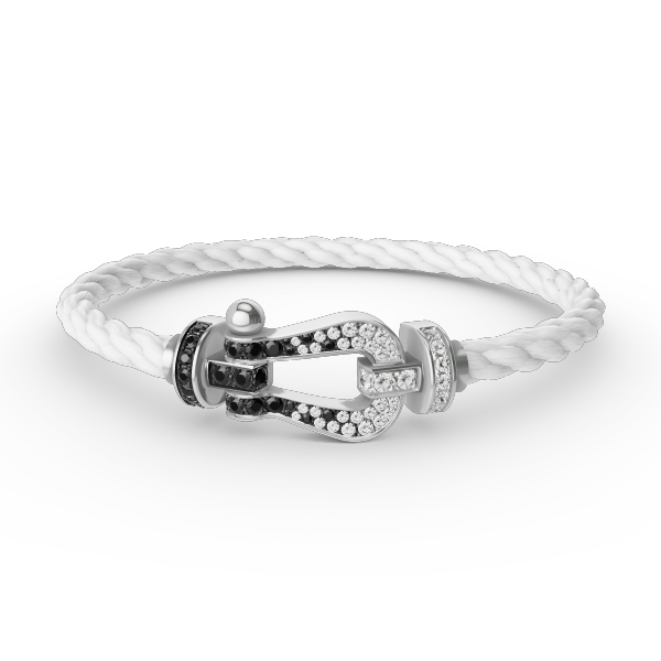 [Psychic Jewelrys]FORCE LARGE HORSESHOE BLACK WHITE DIAMOND BRACELET SILVER