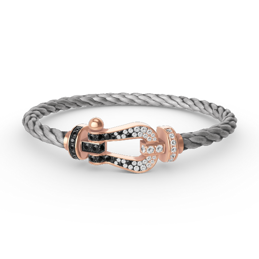 [Psychic Jewelrys]FORCE LARGE HORSESHOE BLACK WHITE DIAMOND BRACELET ROSE GOLD