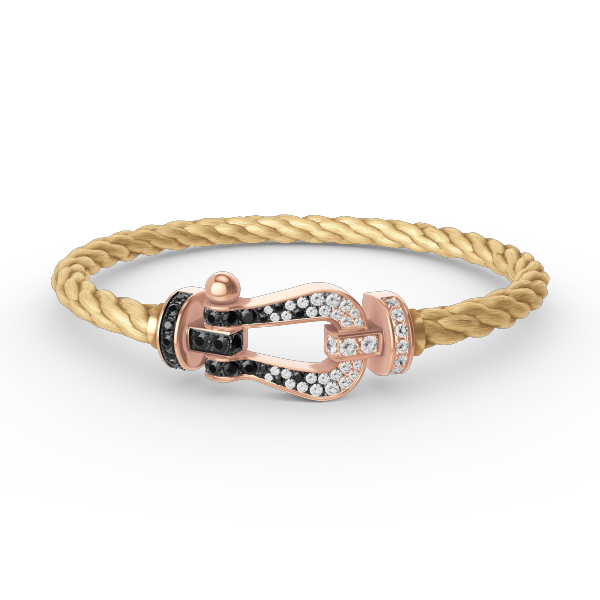 [Psychic Jewelrys]FORCE LARGE HORSESHOE BLACK WHITE DIAMOND BRACELET ROSE GOLD
