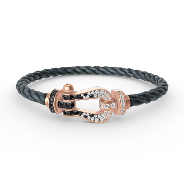 [Psychic Jewelrys]FORCE LARGE HORSESHOE BLACK WHITE DIAMOND BRACELET ROSE GOLD