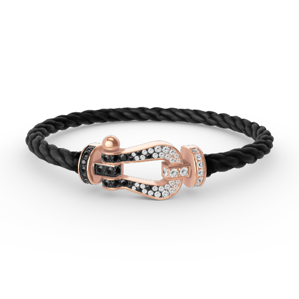 [Psychic Jewelrys]FORCE LARGE HORSESHOE BLACK WHITE DIAMOND BRACELET ROSE GOLD