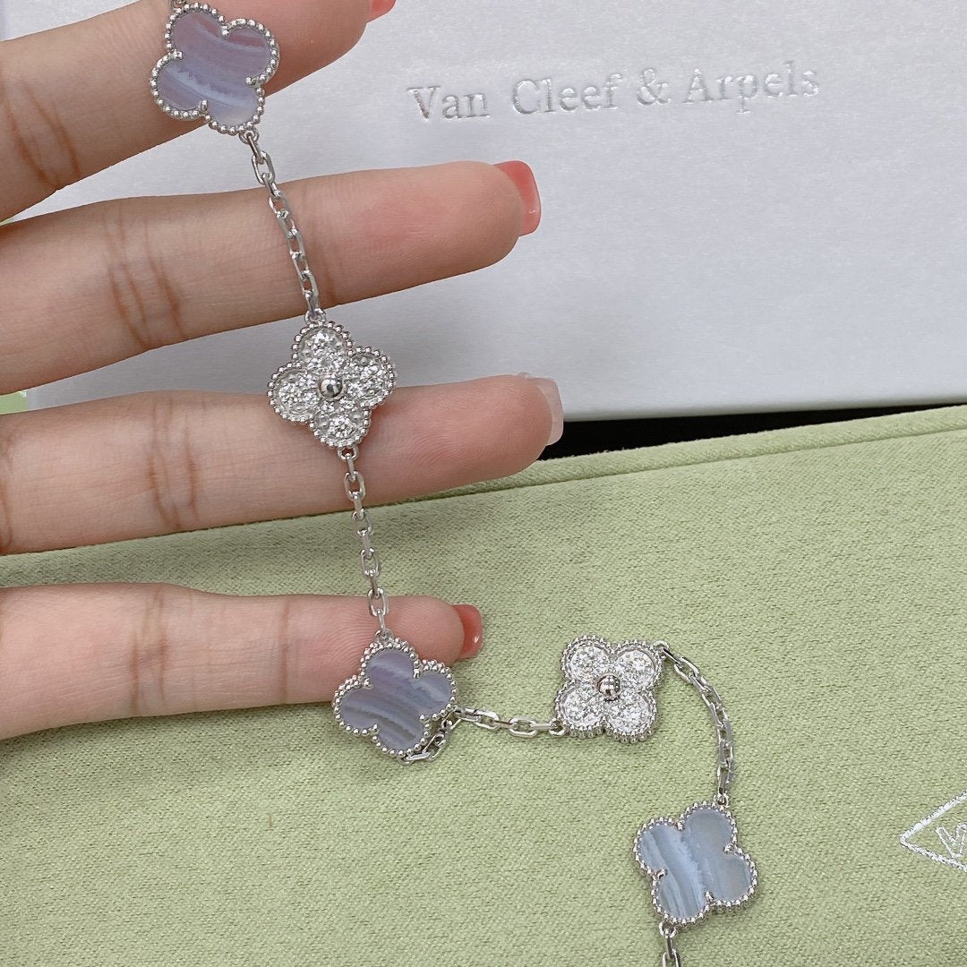 [Psychic Jewelrys]CLOVER  5 MOTIF DIAMOND PURPLE CHALCEDONY BRACELET SILVER