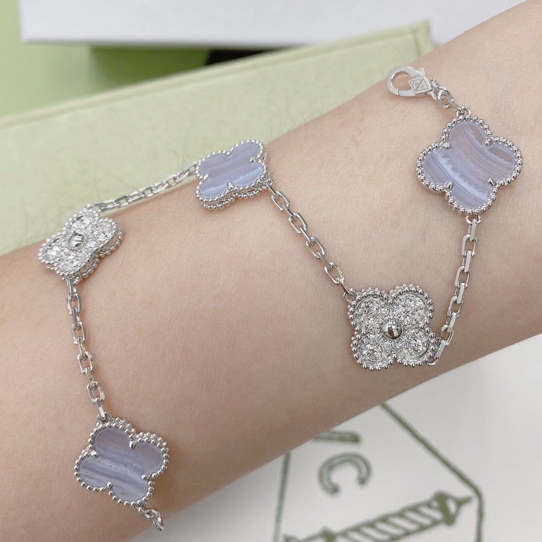 [Psychic Jewelrys]CLOVER  5 MOTIF DIAMOND PURPLE CHALCEDONY BRACELET SILVER